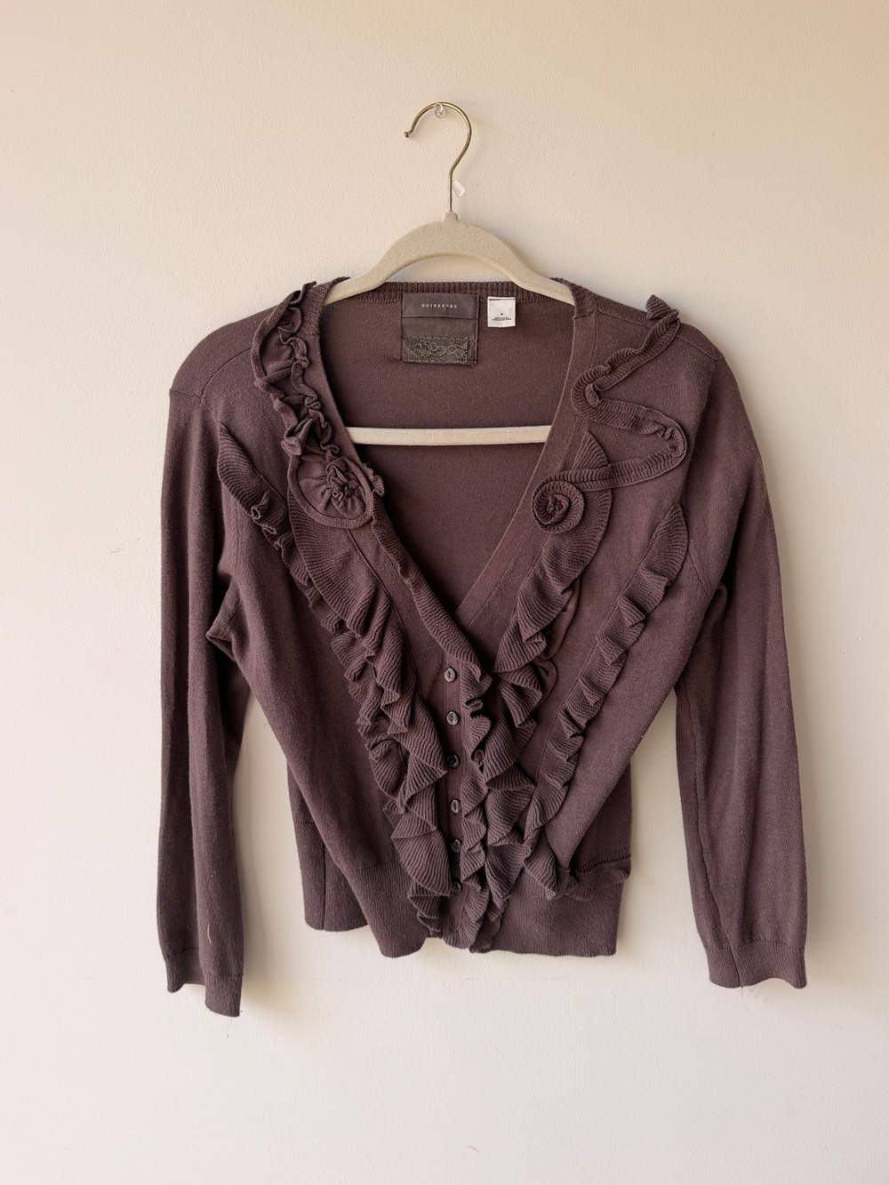 Ruffled V-Neck Cardigan Sweater - Dusty Plum